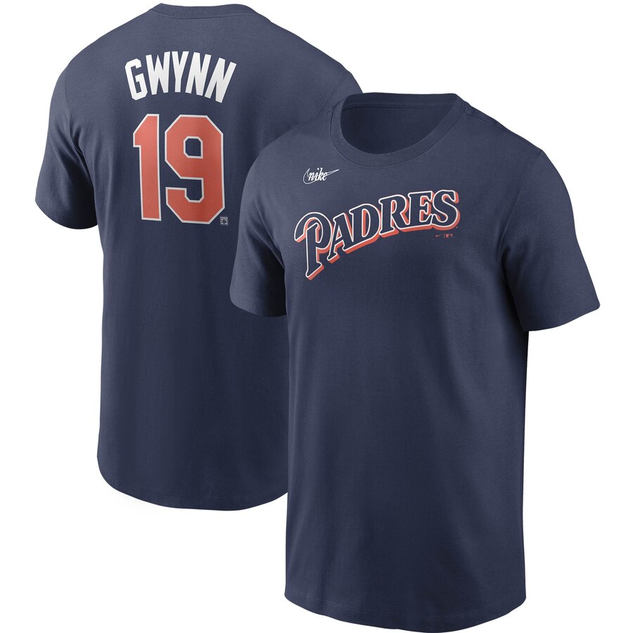San Diego Padres #19 Tony Gwynn Nike Cooperstown Collection Name & Number T-Shirt Navy